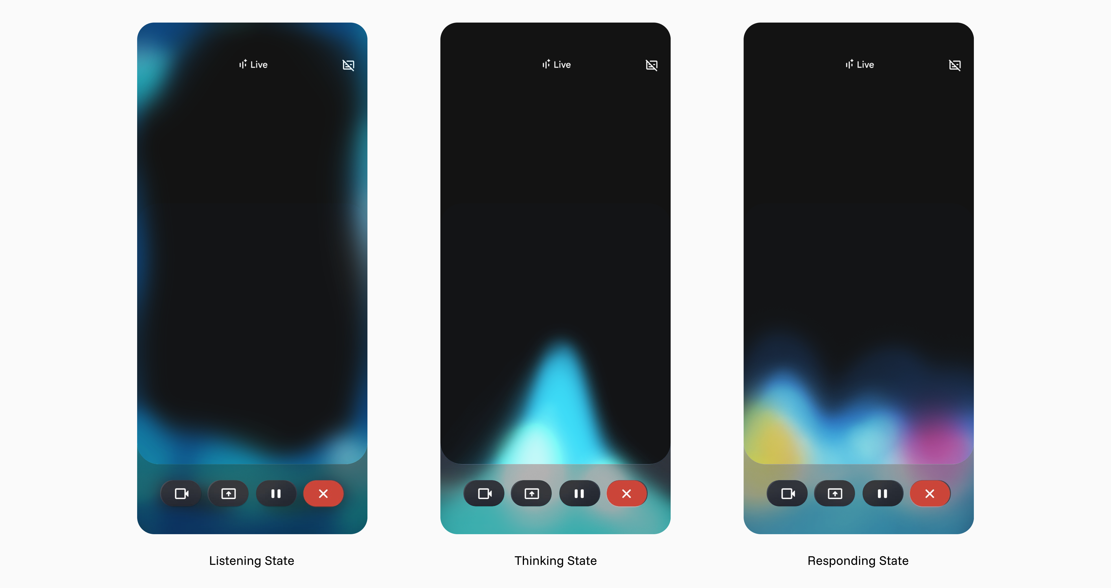 Proposed distinct visual states for listening, processing, and speaking